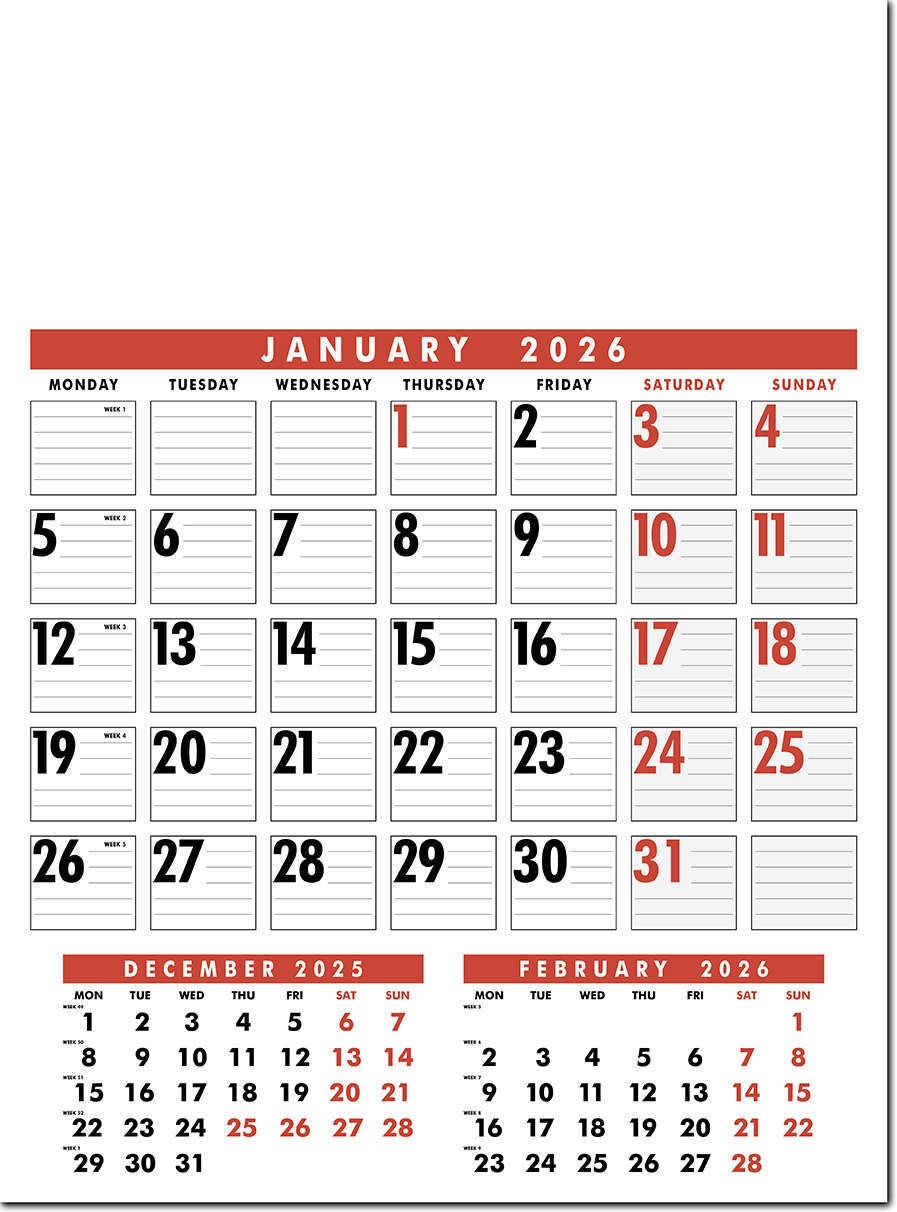 Large Wire Bound Calendar - Red and Black