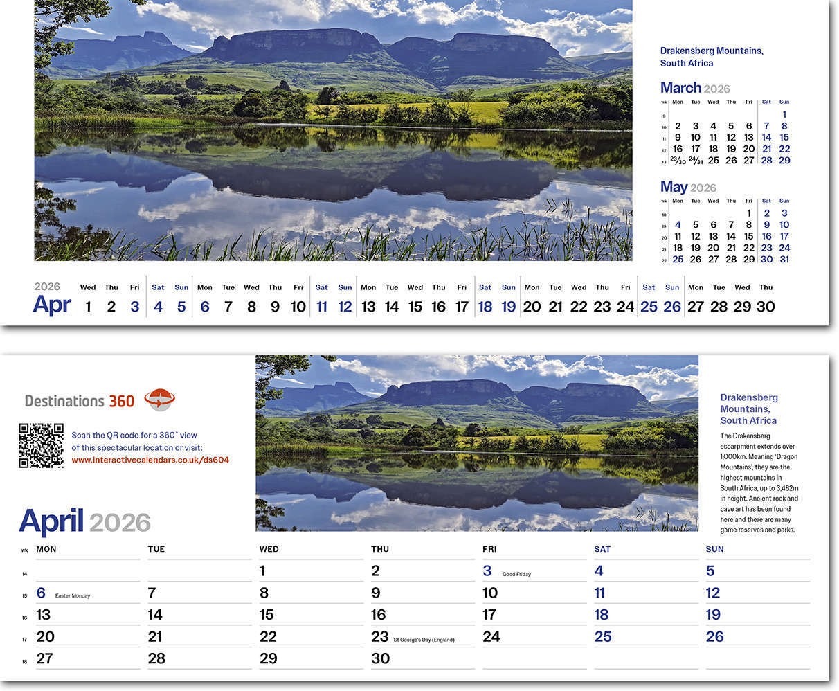 Destinations360 Premium Lined Easel Desk Calendar