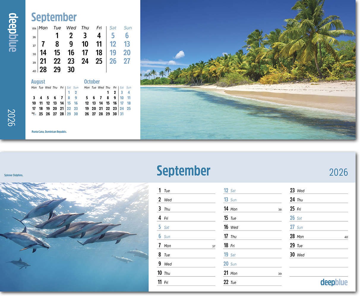 Deep Blue Note Station Desk Calendar