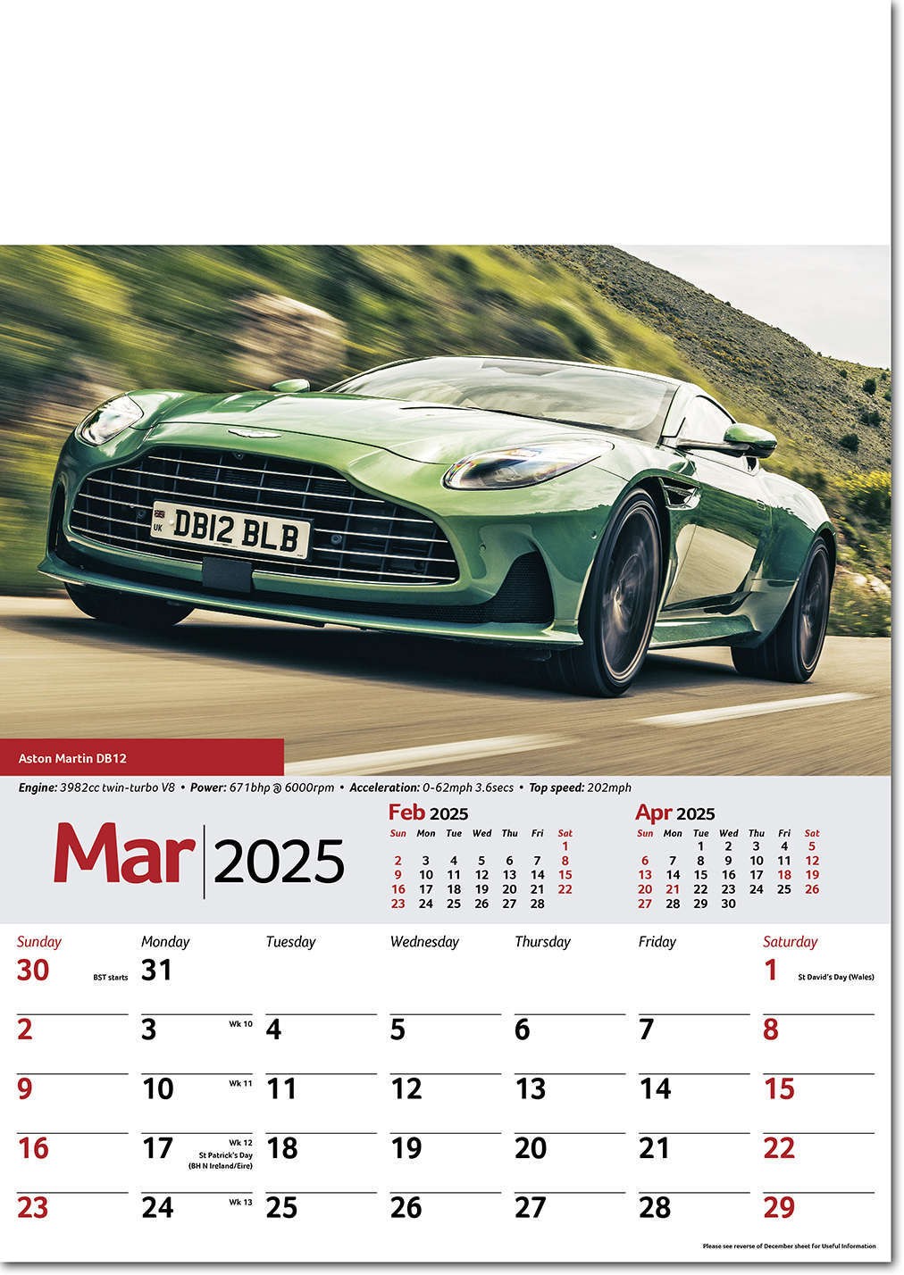 Performance Cars Wall Calendar