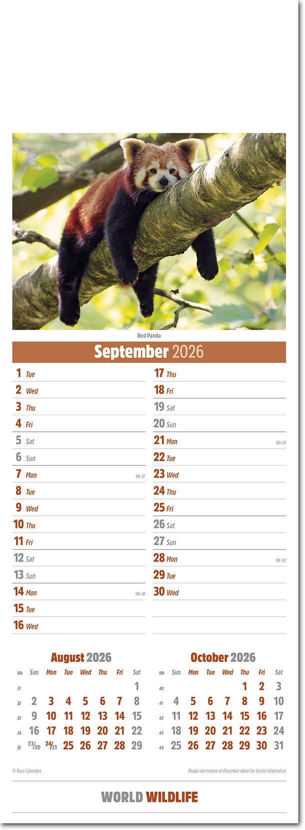 Slimline World Wildlife Calendar